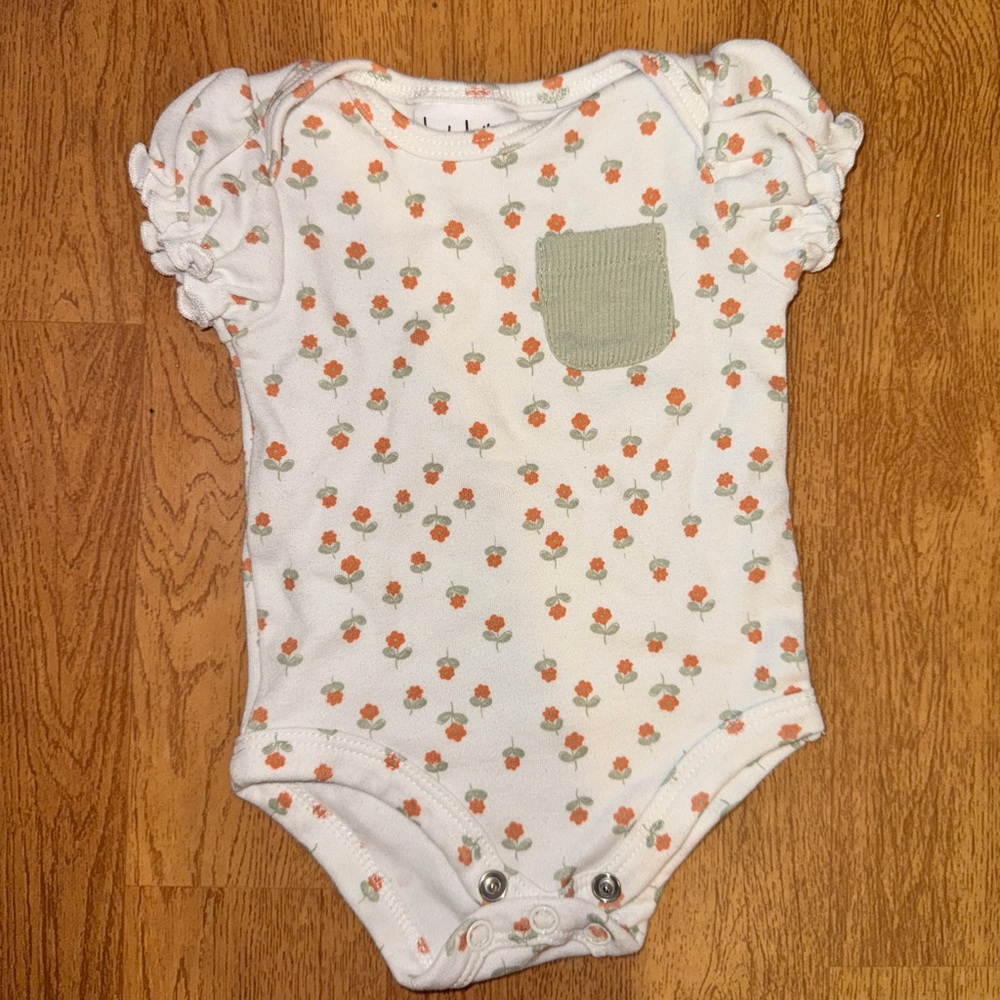 Nicole Miller White and Orange Floral Baby Onesie
